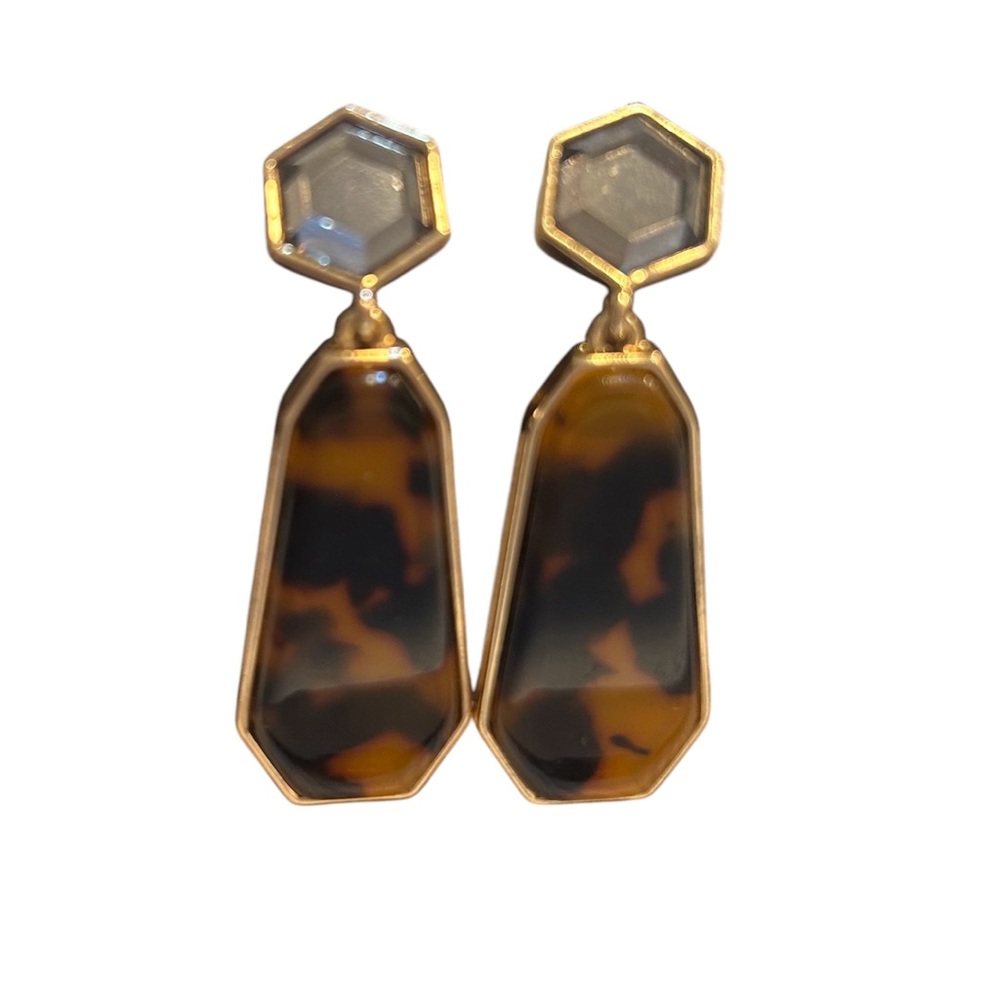Brown and Gold Hexagonal Drop Earrings